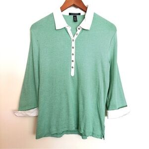 Lauren Ralph Lauren Striped Button Up Top Green White Size Large